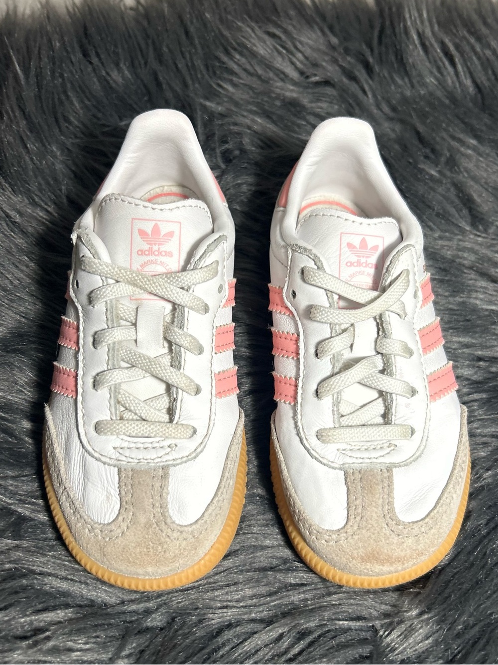 Adidas Kids Samba Og Shoes White Coral Pink Leather Sneaker Size 8 - Picture 2 of 9